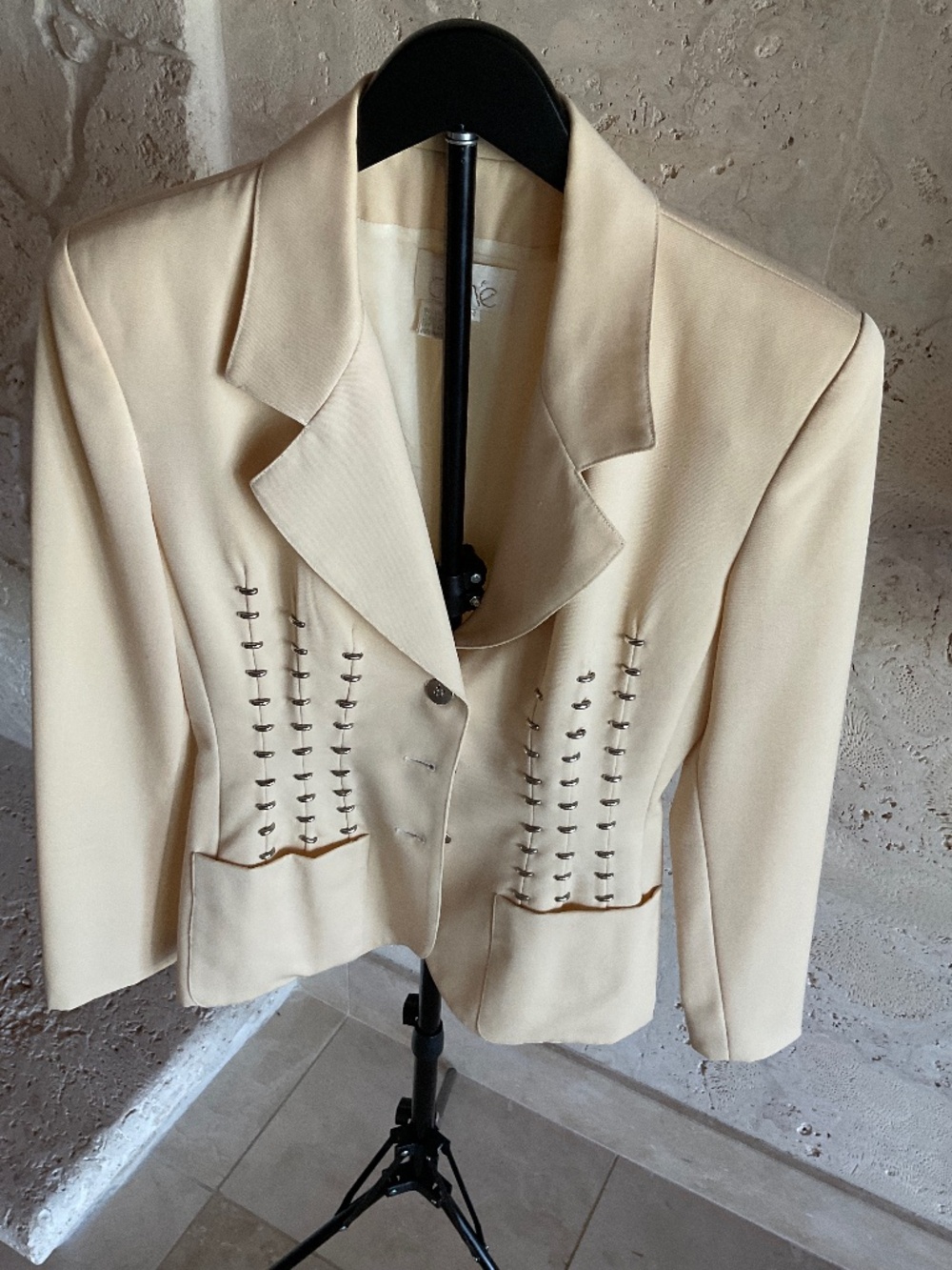 Vintage Cache Wool Cream Jacket with silver trim size medium